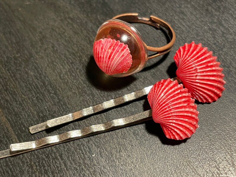 Hot Pink Seashell Bobby Hair Pin and Ring Set Shell Hair Etsy