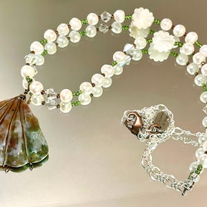 Ocean Jasper and Mother of Pearl Clam Shell Statement Necklace, Gemstone & Pearl Mermaid Necklace, Beach Wedding Necklace