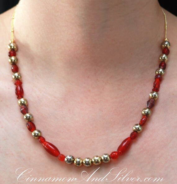 Vintage Plastic Vintage Chain Style Red Pink Clear Plastic Bead Necklace Statement Necklace Repurposed Prystal 31 Inches