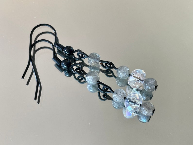 Labradorite Crystal Earrings, Gray Victorian Vintage Labradorite Dangle Earrings for Prom & Special Occasions, Grey Gemstone Earrings image 10