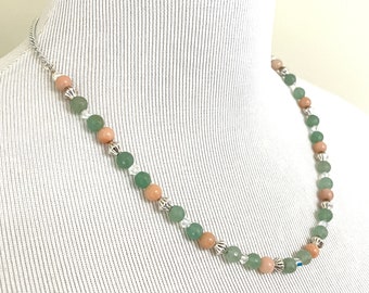 Collier de quartz rose gitane, collier d'aventurine vert jade, collier de pierres précieuses Boho, collier de déclaration de cristal perlé, bijoux de style vintage