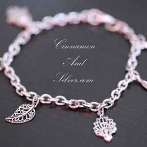 Yoga Charm Bracelet, Hindu Silver Charm Bracelet, India Travel Charm Bracelet, Elephant Bracelet, Peacock Charm Bracelet, Hamsa Hand Charm