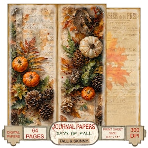 Diário de outono alto e magro, meio dobrado, 64 páginas, impressão digital, álbum de recortes de floresta, papel para artesanato com tema de natureza