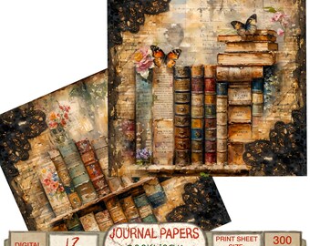 Old Books Digital Paper for Junk Journal or Scrapbooking, DIY Crafting Instant Download