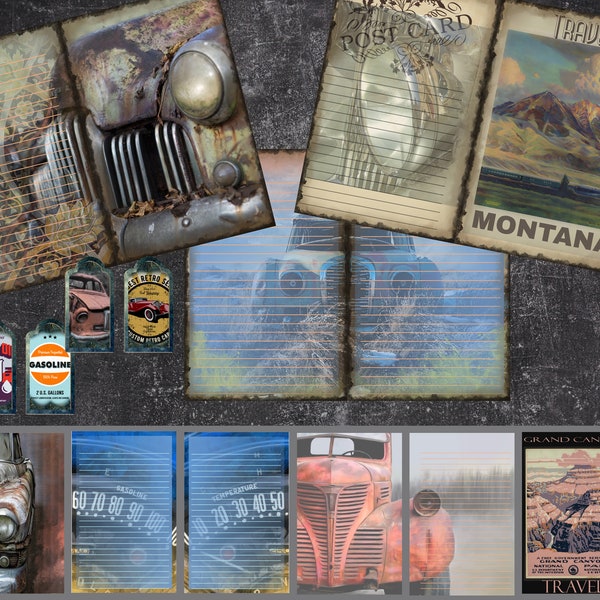 CAR Junk Journal Kit Printable Paper Vintage Travel Ephemera Scrapbook Digital Download