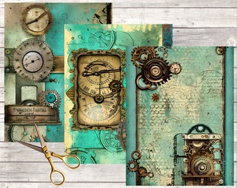 10 STEAMPUNK  Printable Collage Paper Junk Journal Page Grunge 11x8.5 Sheet Digital Download Ephemera Digital Steampunk Ephemera