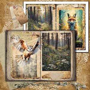 Woodsy Junk Journal Mehrseitig bedruckbar mit Wildtier- und Waldbotanischer Ästhetik für einen wunderlichen doppelseitigen Ausdruck.