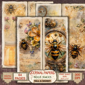 Diário de sucata Bee Tall & Skinny Half Fold, 64 páginas, impressão digital, álbum de recortes de verão, papel para artesanato com tema de natureza