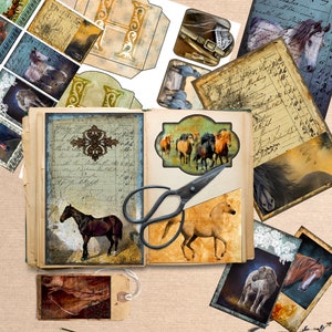 Pacote de itens efêmeros de cavalo para impressão para diário de lixo ou download digital de álbum de recortes