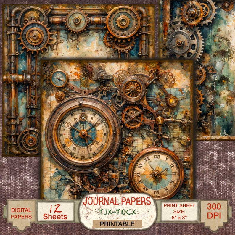 Steampunk Printable Paper for Junk Journal Scrapbooking Paper DIY ...