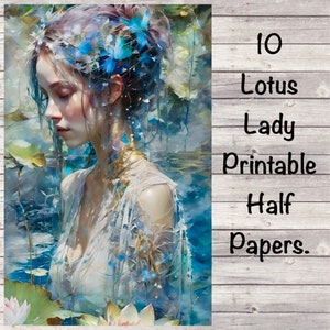 10 Scrapbook Papier Digitale halbe Seite Lotus druckbare Seiten Junk-Journal Ausdruck Karte Romantische Hälfte Papier Wald Collage Papier Fantasie