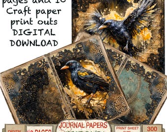 Páginas de diario basura de Gothic Raven y papeles digitales para álbumes de recortes o impresiones de diario