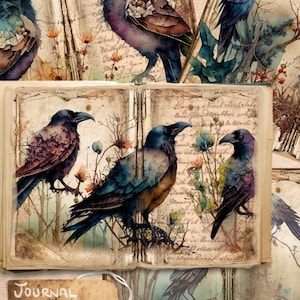 Raven afdrukbare ongewenste dagboekpagina digitale download gotische kaart papier digitaal plakboek download natuur bos afdrukken journaling kit