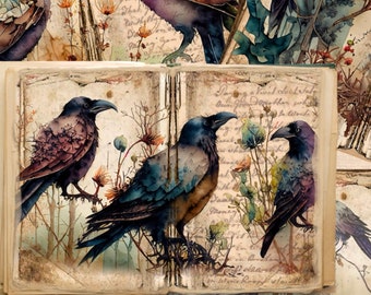 Raven Printable Junk Journal Page Digital Download Gothic Card Paper Digital Scrapbook Download Nature Woodland Print Out Journaling Kit