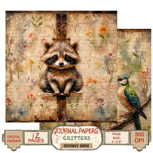 Woodland Animal Tall & Skinny Mini halb gefaltetes Junk Journal 32 Seiten Blatt Ausdruck Digitales Sammelalbum druckbare Natur Themen Kraftpapier