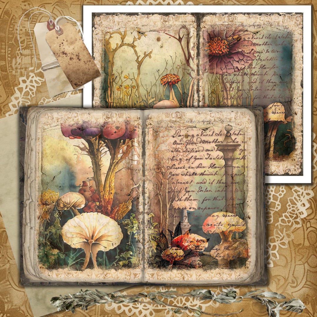 Mushroom Printable Junk Journal Page Kit Download Nature Woodland Print ...