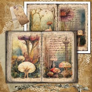 Pilz Printable Junk Journal Page Kit Download Natur Wald Land ausdrucken DIY Papierhandwerk Buchherstellung Digital Woodsy Journaling Ephemera