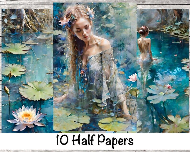 Scrapbook Paper Digital Half Page Lotus Printable Pages for Junk