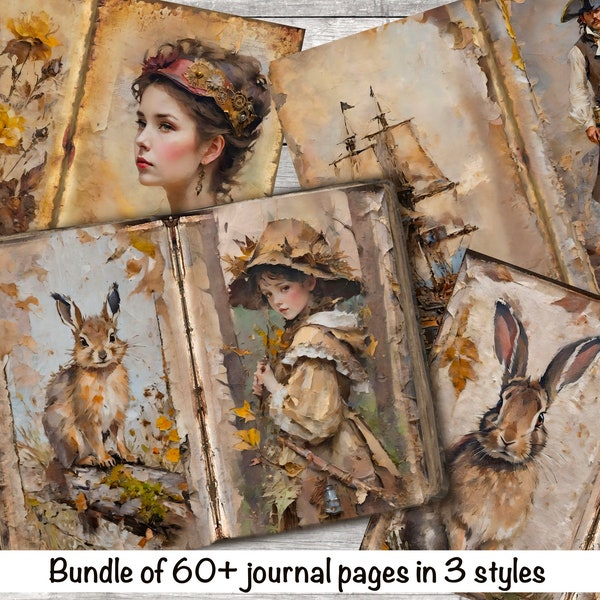 Bundle Junk Journal Page Printable Steampunk Digital Scrapbook Pirate Ephemera Vintage Woodland Cottage Core Nature Fox Collage Paper Owl