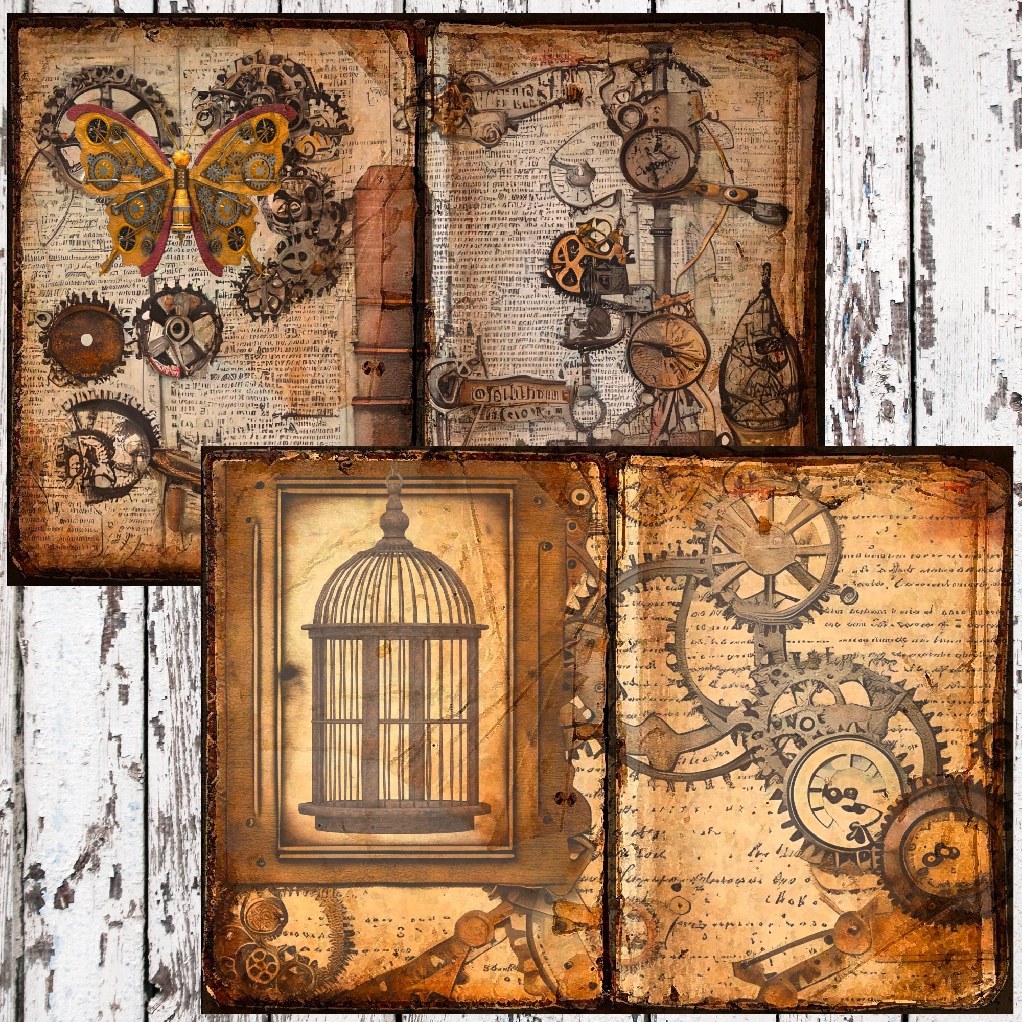 STEAMPUNK Junk Journal Printable 5x7 Page Book Grunge Industrial ...