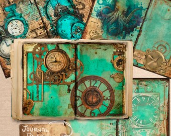 STEAMPUNK Junk Journal Printable 5x7 Page Grunge Industrial Ephemera Digital Download Paper DIY Kit Print Out Craft Ephemera High Resolution