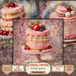 Papel para impressão de bolo de padaria frente e verso para diário de sucata, papel para scrapbooking de sobremesas, cartão de felicitações faça você mesmo ou design digital, download instantâneo