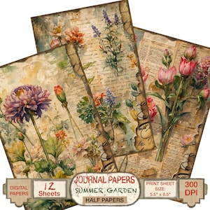 Botanical Digital Paper Pack as Printable Garden Backgrounds for Junk Journals, Scrapbook Ephemera, Vintage Collage Craft Pages