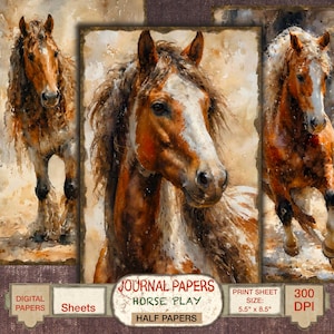Cheval demi-page numérique pour Junk Journal imprimable Scrapbooking équin papier carte de voeux bricolage. Ressources d'artisanat à téléchargement immédiat.