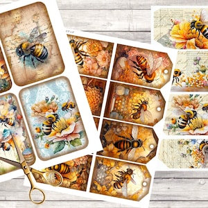 Bee Ephemera Pack for Junk Journal or Scrapbook. Printable Tags, Cards and Pockets. Digital Download