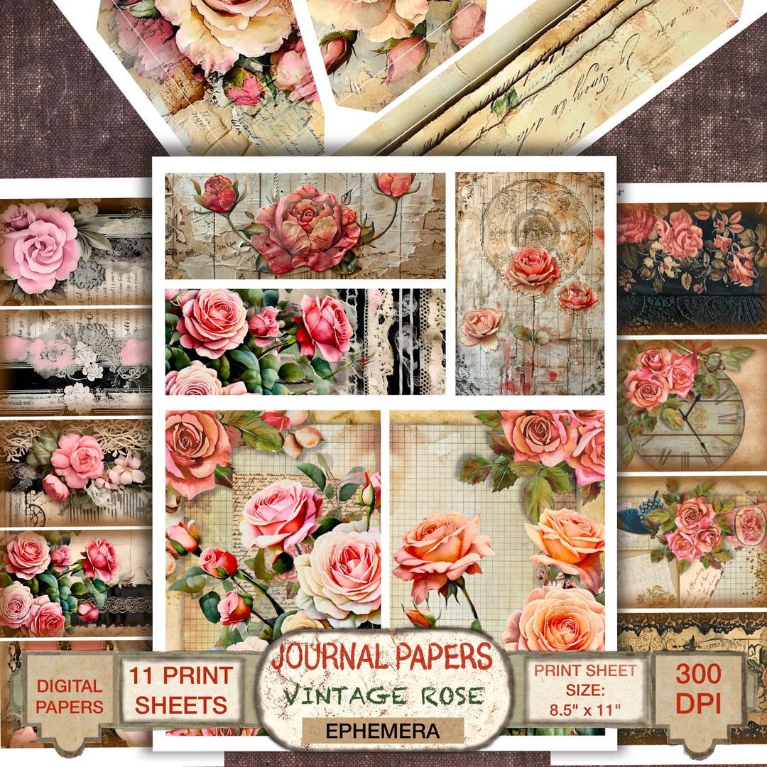 Vintage Cottage Rose Ephemera Pack for Junk Journal With Printable Tags ...