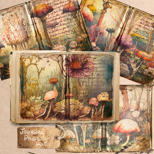 Mushroom Printable Junk Journal Page Kit Download Nature Woodland Print Out DIY Paper Craft Book Making Digital Woodsy Journaling Ephemera