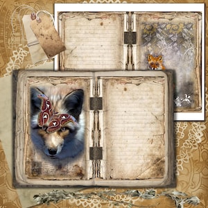 Diario digitale di Fox Junk, stampabile, effimero di volpe, natura, carta digitale, album, scaricabile, pagina del bosco, kit per diario di Fox, diario fai da te