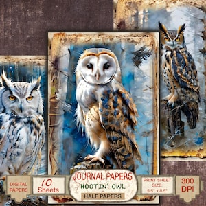 10 Papel para Scrapbook Digital Meia Página Coruja Página Imprimível para Diário de Lixo Imprimir Cartão Meia Página Papel Colagem de Cenário de Inverno Papel Floresta