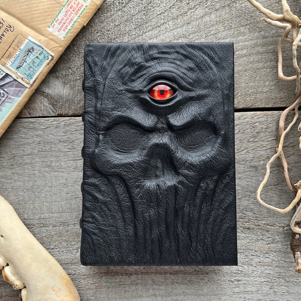 Third eye - orange eye - small size - vision handmade leather grimoire, handcrafted book of shadows, dark strange oracle gift, wiccan pagan