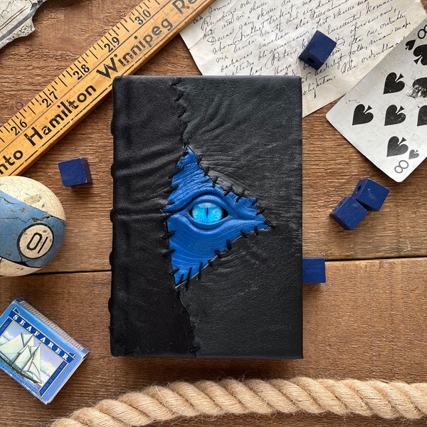 Simple small blue grimoire - small size - flat fantasy book, handcrafted larp sketchbook, creepy scary gothic tome