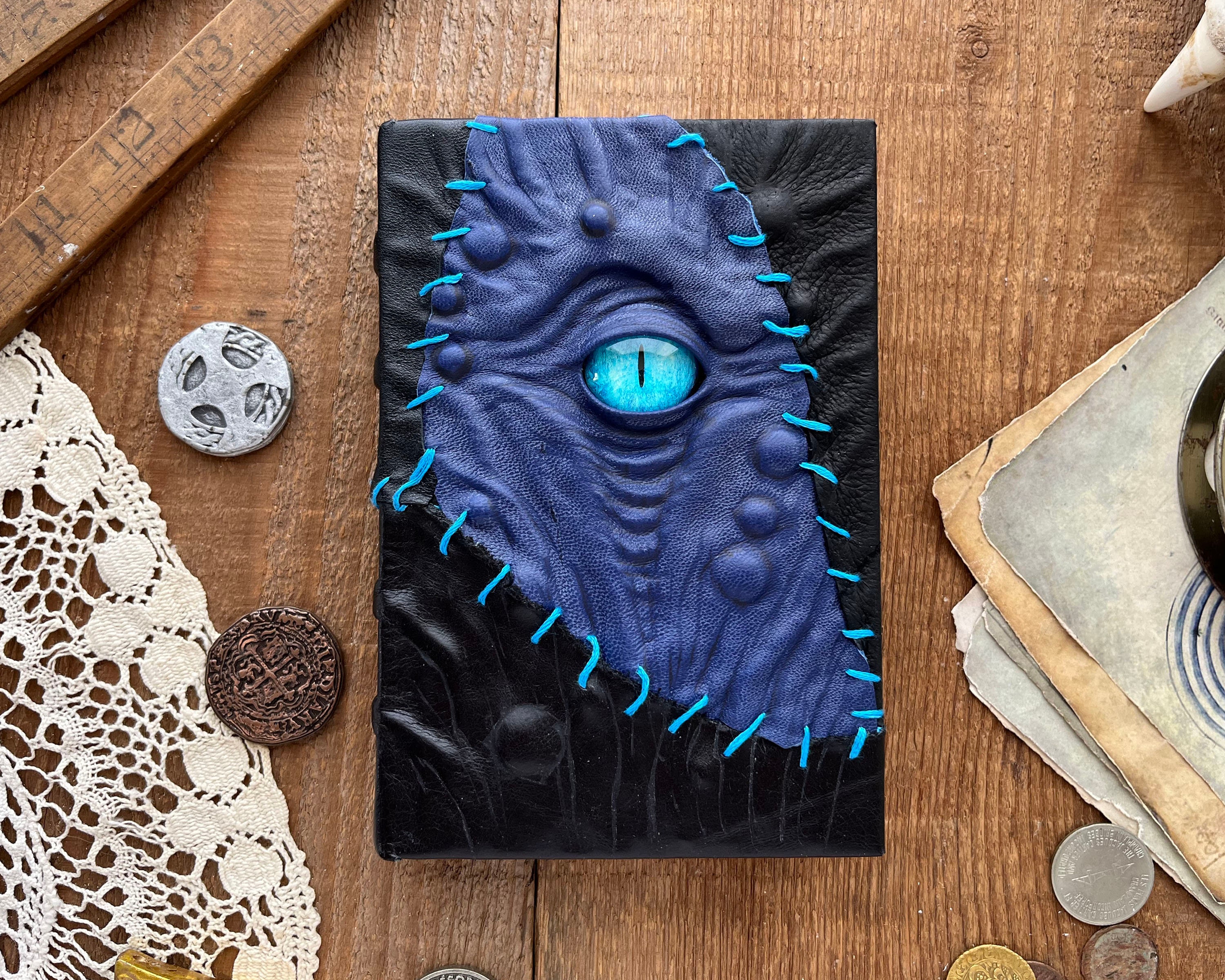 Small Black Book With Blue Leather - Purple Blue Glass Eye Small Black Book With Blue Leather - Purple Blue Glass Eye