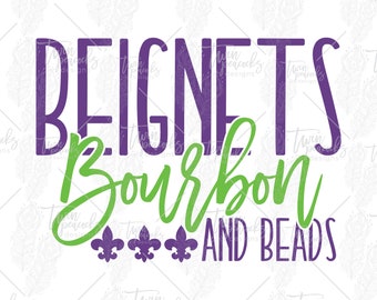 Beignets, Bourbon i koraliki - Mardi Gras - Nowy Orlean - PNG SVG JPG
