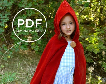 Kids Costume Cape-- Cape Sewing Pattern-- Girls PDF Sewing Pattern-- Pretend Play-- Kids Dress Up-- Halloween Cape-- Girls Dress Up