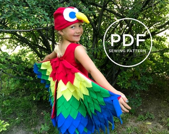 Kids Parrot Costume-- Pretend Play-- Kids Dress Up-- Kids Halloween Costume-- Kids PDF Sewing Pattern-- Kids Carnival Costume