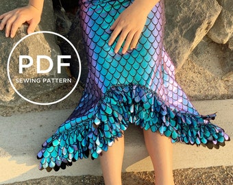 Mermaid Tail Sewing Pattern-- Mermaid Costume-- PDF sewing pattern--Pretend Play --Kids Halloween Costume-- Kids Dress Up-- Girls sewing