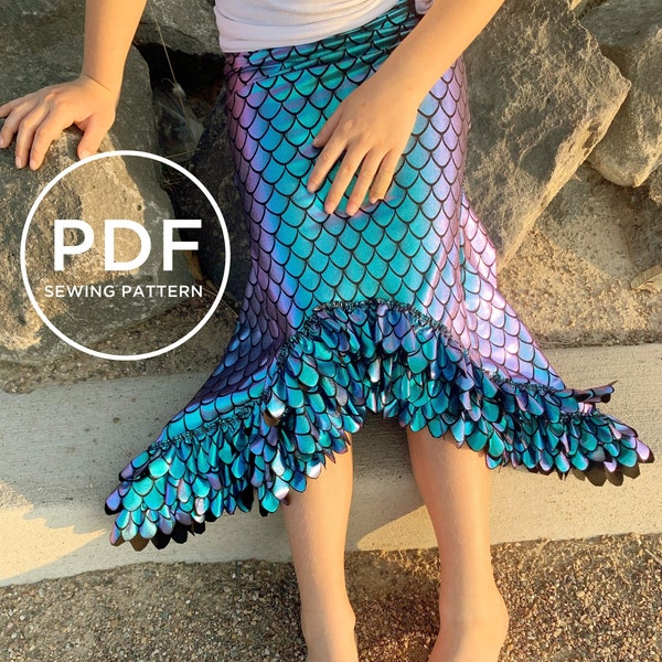 Mermaid Tail Sewing Pattern-- Mermaid Costume-- PDF sewing pattern--Pretend Play --Kids Halloween Costume-- Kids Dress Up-- Girls sewing