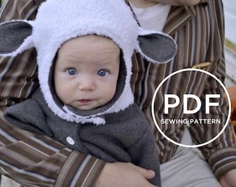 Lena Lamb Baby Hat: Kids Dress Up-- Baby Girl Hat-- Baby Boy Hat-- Sheep Hat-- PDF sewing pattern-- Kids Pretend Play--Animal Ear Hat