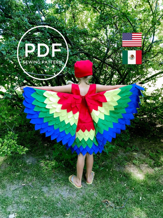 Kids Parrot Costume-- Pretend Play-- Kids Dress Up-- Kids Halloween Costume-- Kids PDF Sewing Pattern-- Kids Carnival Costume