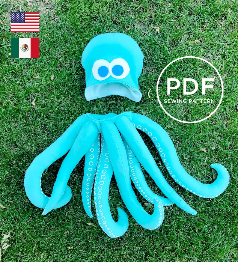 Kids Octopus Costume-- Pretend Play-- Kids Dress Up-- Kids Halloween Costume-- Kids PDF Sewing Pattern-- Kids Carnival Costume image 1