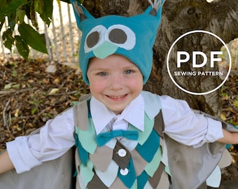 Kids Owl Costume-- Pretend Play-- Kids Dress Up-- Kids Halloween Costume-- Boys Sewing Pattern-- Kids Carnival Costume-- Boys PDF Pattern--