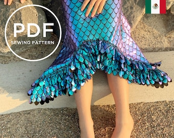Mermaid Tail Sewing Pattern-- Mermaid Costume-- PDF sewing pattern--Pretend Play --Kids Halloween Costume-- Kids Dress Up-- Girls sewing