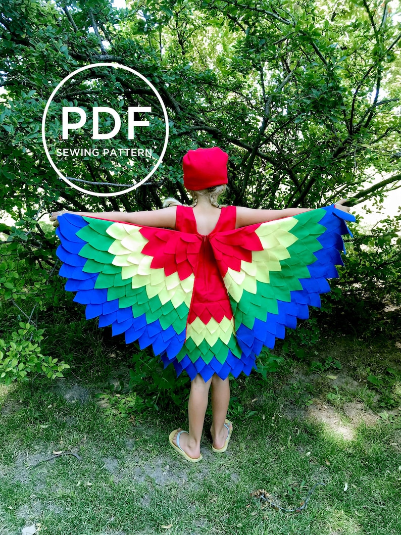 Kids Parrot Costume-- Pretend Play-- Kids Dress Up-- Kids Halloween Costume-- Kids PDF Sewing Pattern-- Kids Carnival Costume image 2