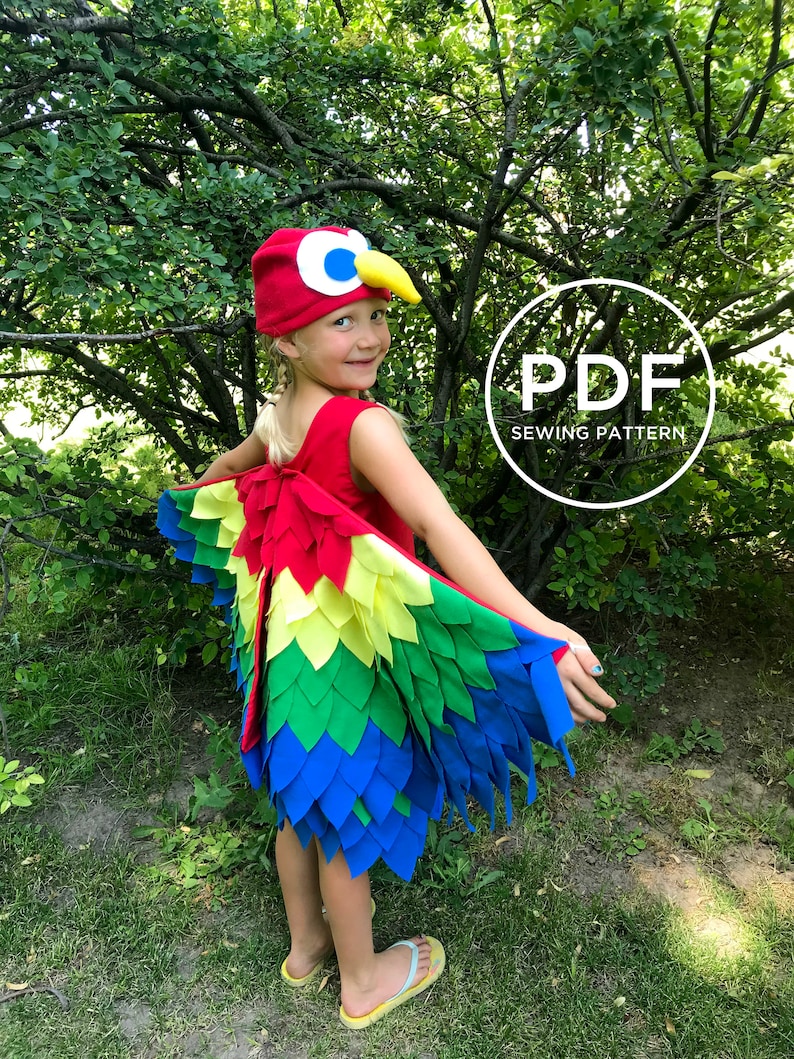 Kids Parrot Costume-- Pretend Play-- Kids Dress Up-- Kids Halloween Costume-- Kids PDF Sewing Pattern-- Kids Carnival Costume image 1