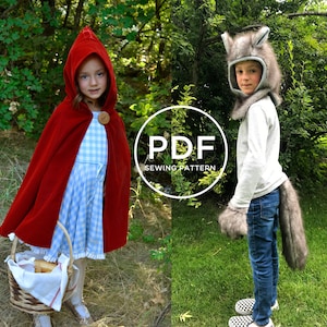 Red Riding Hood and Wolf-- Sewing Pattern Bundle-- Pretend Play-- Kids Dress Up-- Kids Halloween-- Kids Cape-- Kids Wolf Costume