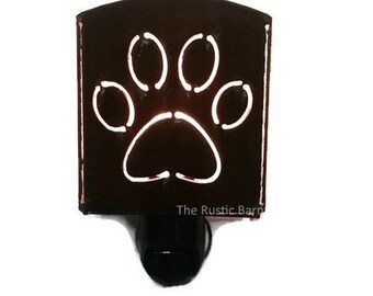 PAW PRINT nightlight night light made of Rustic Rusty Rusted Recycled Metal